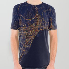 Malaga, Andalusia, Spain Map  - City At Night All Over Graphic Tee