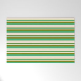 [ Thumbnail: Green, Sea Green, and Beige Colored Lined Pattern Welcome Mat ]