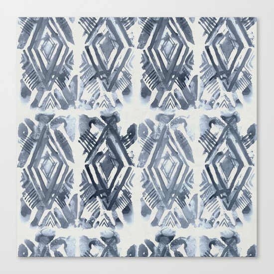 Simply Ikat Ink in Indigo Blue on Lunar Gray Canvas Print