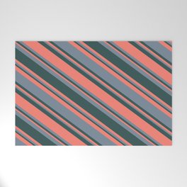 [ Thumbnail: Dark Slate Gray, Salmon & Light Slate Gray Colored Stripes/Lines Pattern Welcome Mat ]