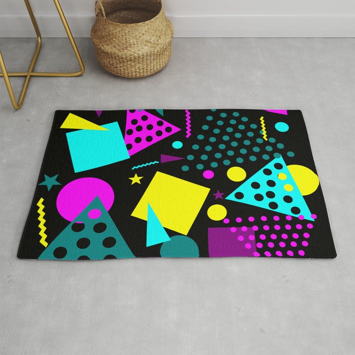pattern 80s style retro vintage with black backgound Rug