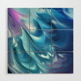 Trendy Cool Blue Fluid Flowing Abstract Wood Wall Art