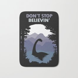 Don't Stop Believin' Bath Mat | Moutain, Monster, Graphicdesign, Nessi, Lochness, Vintage, Nature, Hiding, Forest, Natural 