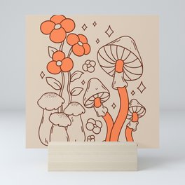 70s Hippie Boho Mushrooms Beige Mini Art Print | Boho, 70Smushrooms, Beige, Magicmushroom, Trippy, Mushrooms, Mushroom, 70Sretro, Digital, Retro 