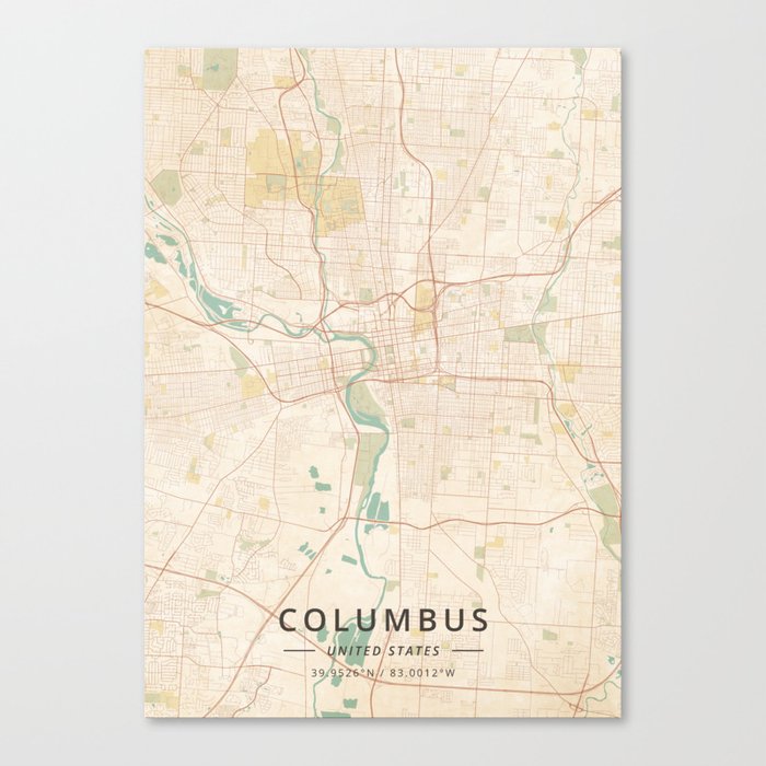 Columbus, United States - Vintage Map Canvas Print