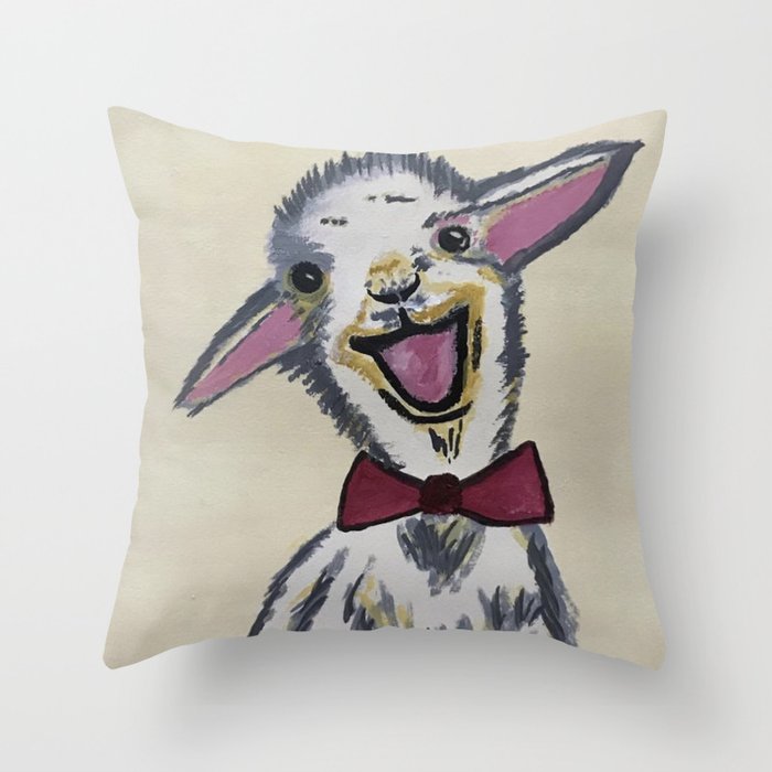 the happy goat Throw Pillow