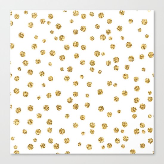 Gold glitter confetti on white - Metal gold dots Canvas Print