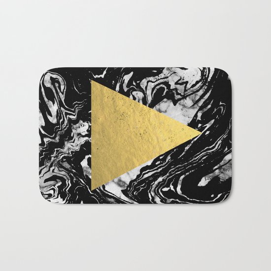 Layden - triangle black and gold marble trendy hipster gift idea cell phone case minimal abstract Bath Mat