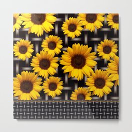 Bright Yellow Sunflower and Industrial Grid Pattern Metal Print | Moderncountry, Sunflowers, Floral, Grid, Graphicdesign, Digital, Bigflowers, Industrialchic, Yellowandgrey, Weavepattern 