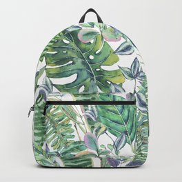Watercolor green exotic leaves. Backpack