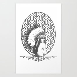 native unknown Art Print | Geometric, Nativeamerican, Ink Pen, Headdress, Drawing 