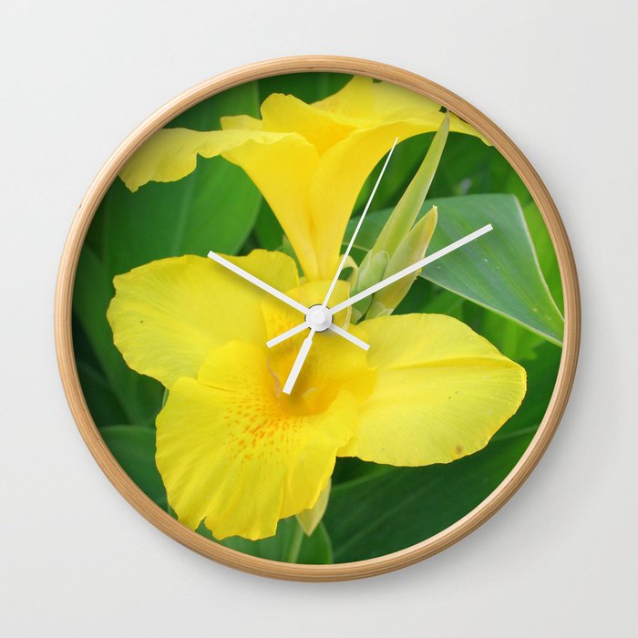 Closeup Of A Tropical Yellow Canna Lily Wall Clock