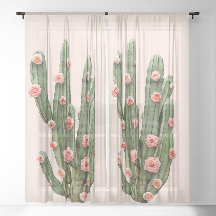 CACTUS AND ROSES Sheer Curtain