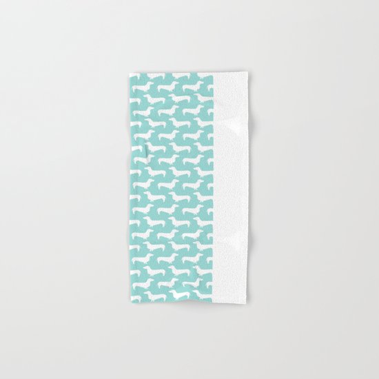 Wiener Dog cute pet portrait pattern silhouette dog breed custom mint pastel dog art pet portraits Hand & Bath Towel