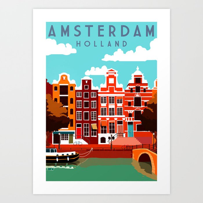 Vintage Amsterdam Holland Travel Art Print By Yesteryears Society6