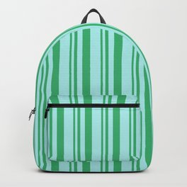 [ Thumbnail: Sea Green and Turquoise Colored Lined/Striped Pattern Backpack ]