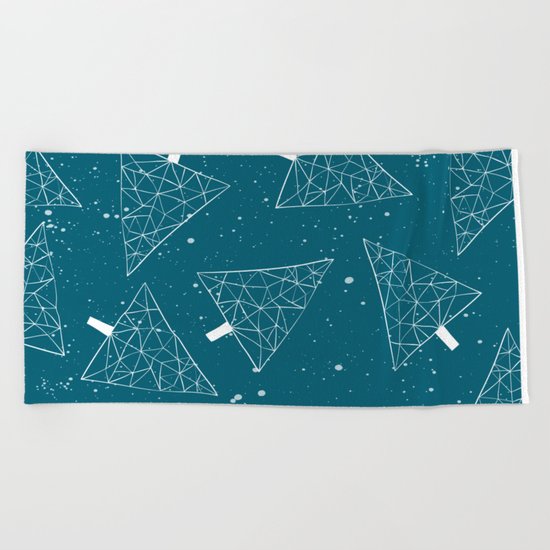 Christmas Trees Teal Beach Towel