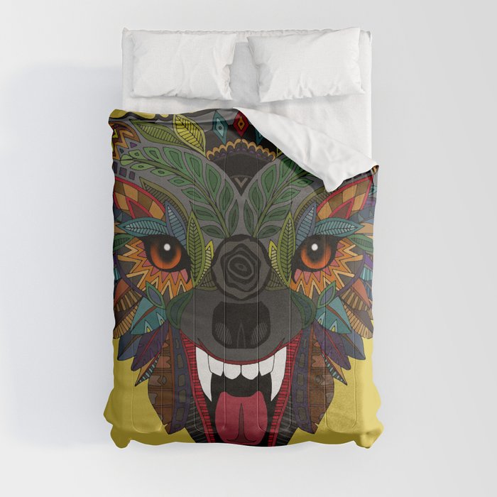 wolf fight flight ochre Comforter