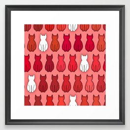 Cat Silhouettes Red Framed Art Print