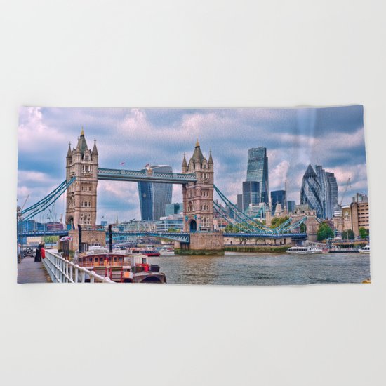 London Tower Bridge Blue Beach Towel