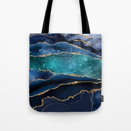 Blue Night Galaxy Marble Tote Bag
