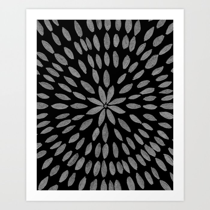 Mandala Flower #2 #silver #drawing #decor #art #society6 Art Print