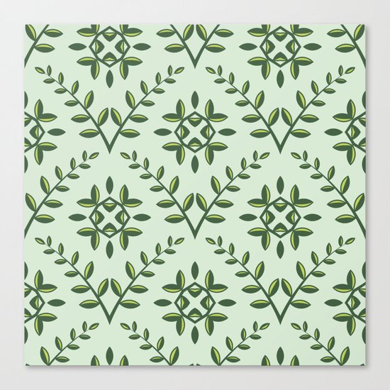 Green Olive Branch Pattern Canvas Print