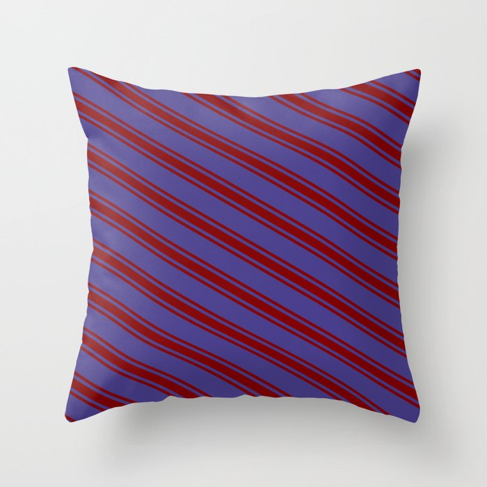 Dark Slate Blue & Maroon Colored Striped Pattern Throw Pillow