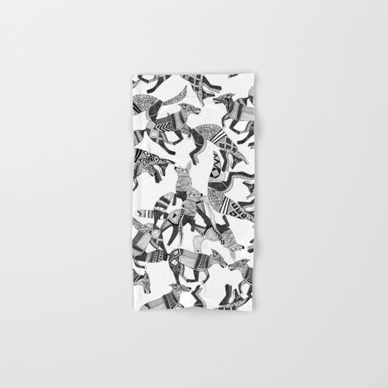 woodland fox party black white Hand & Bath Towel