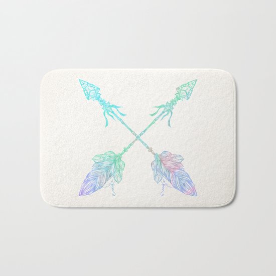 Arrows Blue Green Pink Vintage Cream Bath Mat