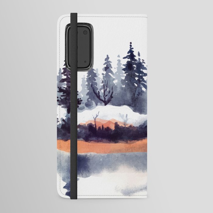 Winter Landscape With Pine Trees And Snow Watercolor Android Wallet Case