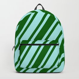 [ Thumbnail: Dark Green & Turquoise Colored Lined Pattern Backpack ]