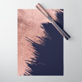 Navy blue abstract faux rose gold brushstrokes Wrapping Paper