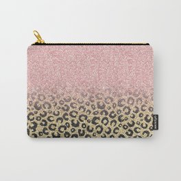 Elegant Rose Gold Glitter Black Leopard Print Carry-All Pouch
