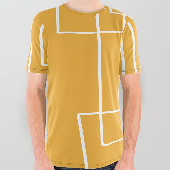 Yellow White Line Art Minimalist Exclusive Yellow Artwork All Over Graphic Tee