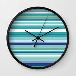 Tropical Blue Stripe|Banana Leaf Coordinate|Renee Davis Wall Clock