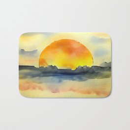 Watercolor Bright Sunset in Orange Bath Mat