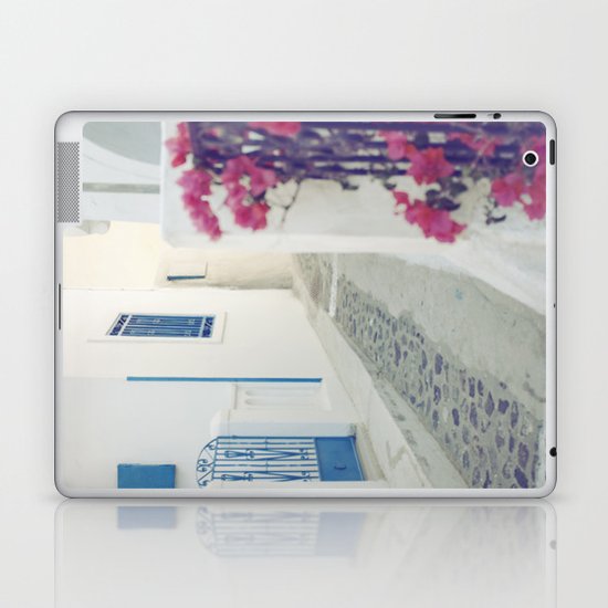 White Santorini Street Laptop & iPad Skin