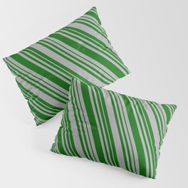 [ Thumbnail: Dark Grey & Dark Green Colored Lines/Stripes Pattern Pillow Sham ]