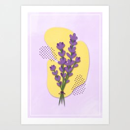 Hand drawn lavender illustration on abstract shape background for home interior design . Decor printable art for prints, posters, cards, textiles.  Art Print