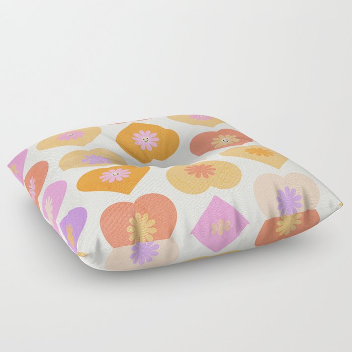'You & Me' Retro Heart and daisy pattern Floor Pillow