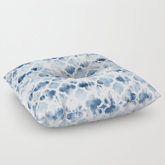 Modern navy blue tie dye hand painted watercolor geometric quatrefoil pattern Floor Pillow by ...