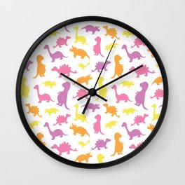 Dinosaurs cute pattern colorful on white Wall Clock
