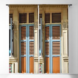 Traditional Singapore Peranakan or Straits Chinese shop house with decorative exterior and antique orange shutters in historic Geylang Blackout Curtain
