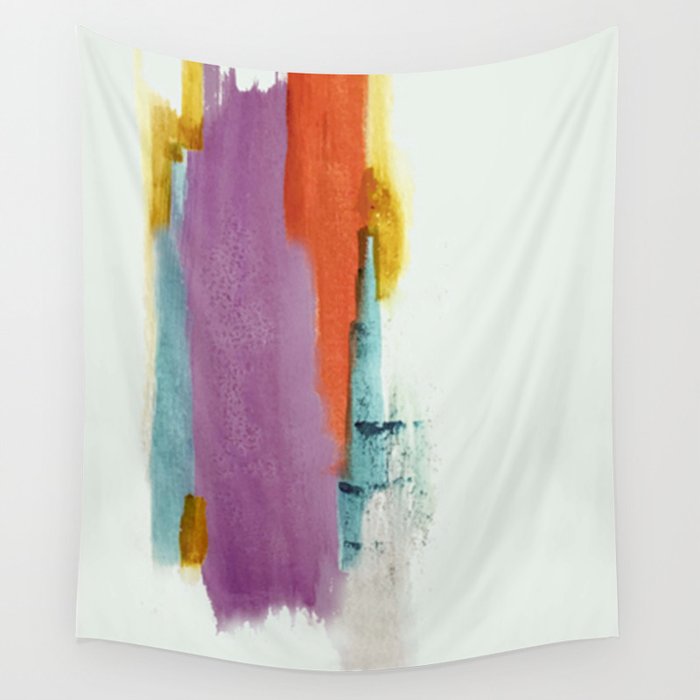 Aly: a colorful, minimal, abstract piece in bold purple, blue, orange, and yellow Wall Tapestry