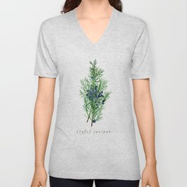 Joyful Juniper Plant Watercolor Painting Illustration V Neck T Shirt