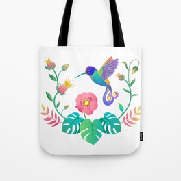 Hummingbird and tropical flowers  Tote Bag