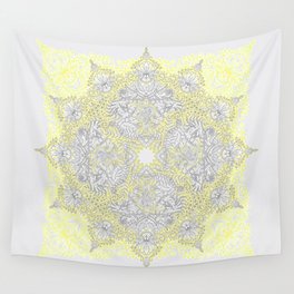 Sunny Doodle Mandala in Yellow & Grey Wall Tapestry