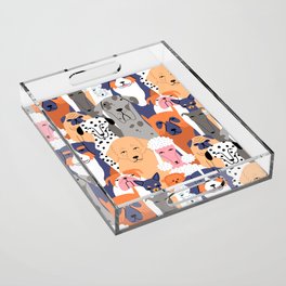 Funny diverse dog crowd character cartoon background Acrylic Tray