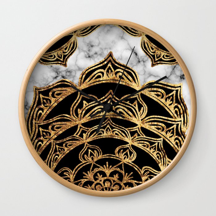 Golden Lace on Marble Wall Clock